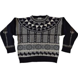 Vintage Mexx Geometric Knit Sweater Navy Gray Wool Blend Men's M